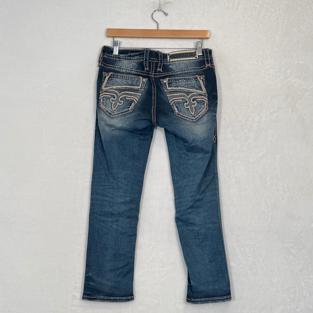 Rock Revival Blue Distressed Straight Leg Jeans Size 27x25